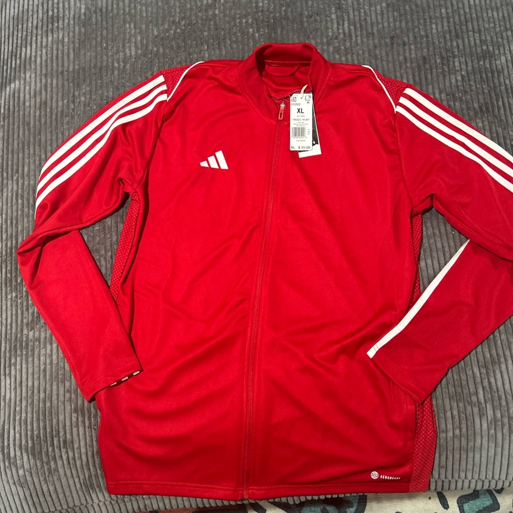 Adidas Red Lightweight Shirt Jacket with Classic Stripes